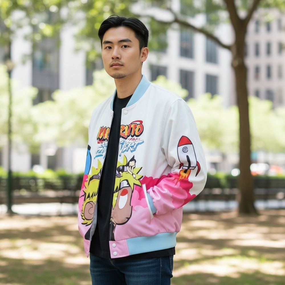 Headgear Classics Lil Uzi Vert Naruto Bomber Jacket White Pink Mens Large L